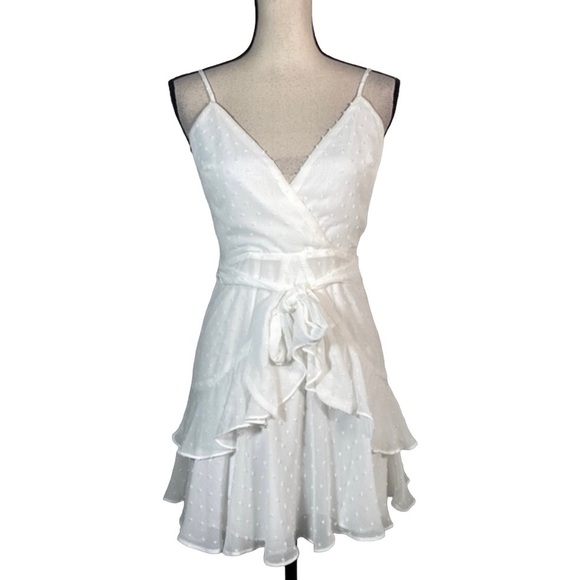 Hello Molly Dresses & Skirts - Hello Molly White Ivory Surplice Neck Belted Layered Hem Cami Short Dress S